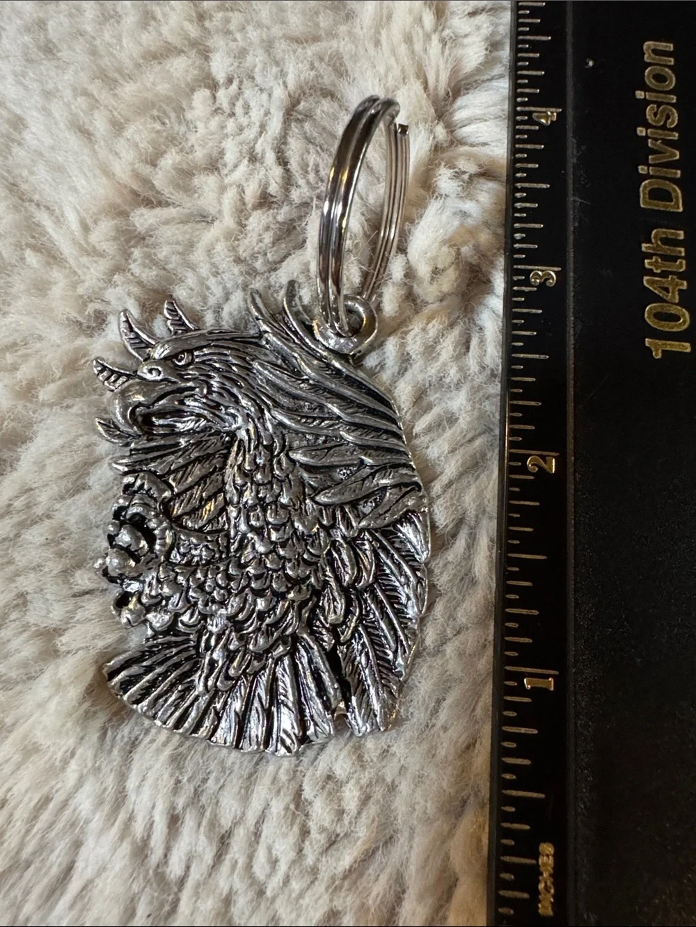 Heavy Pewter Eagle Head Silver Tone Keyring Charm- See pics